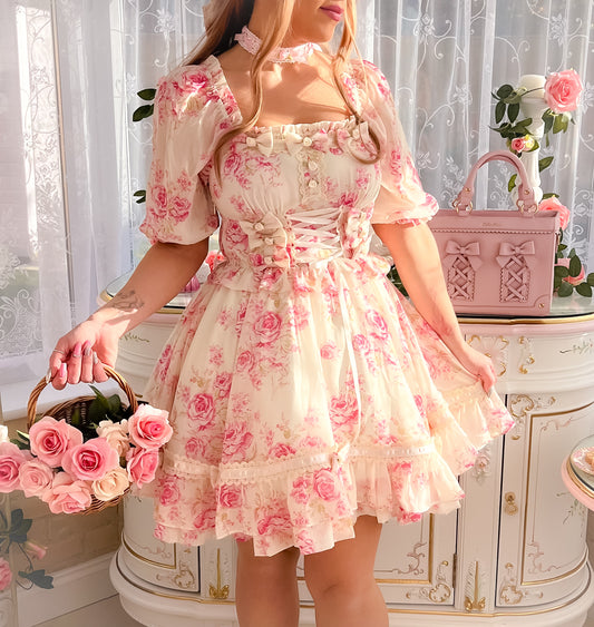Duchess Dress - White Rose Floral